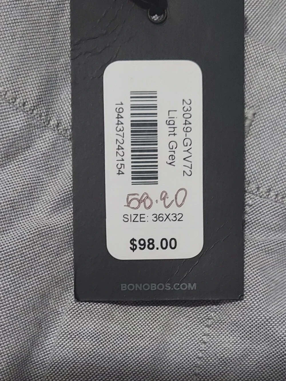 NWT Bonobos Light Gray Summer Chinos 36×32 Slim